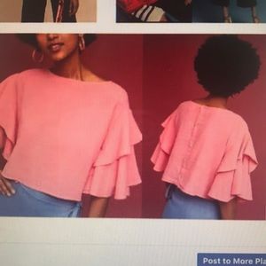 Anthropologie Pink Ruffle Crop Top